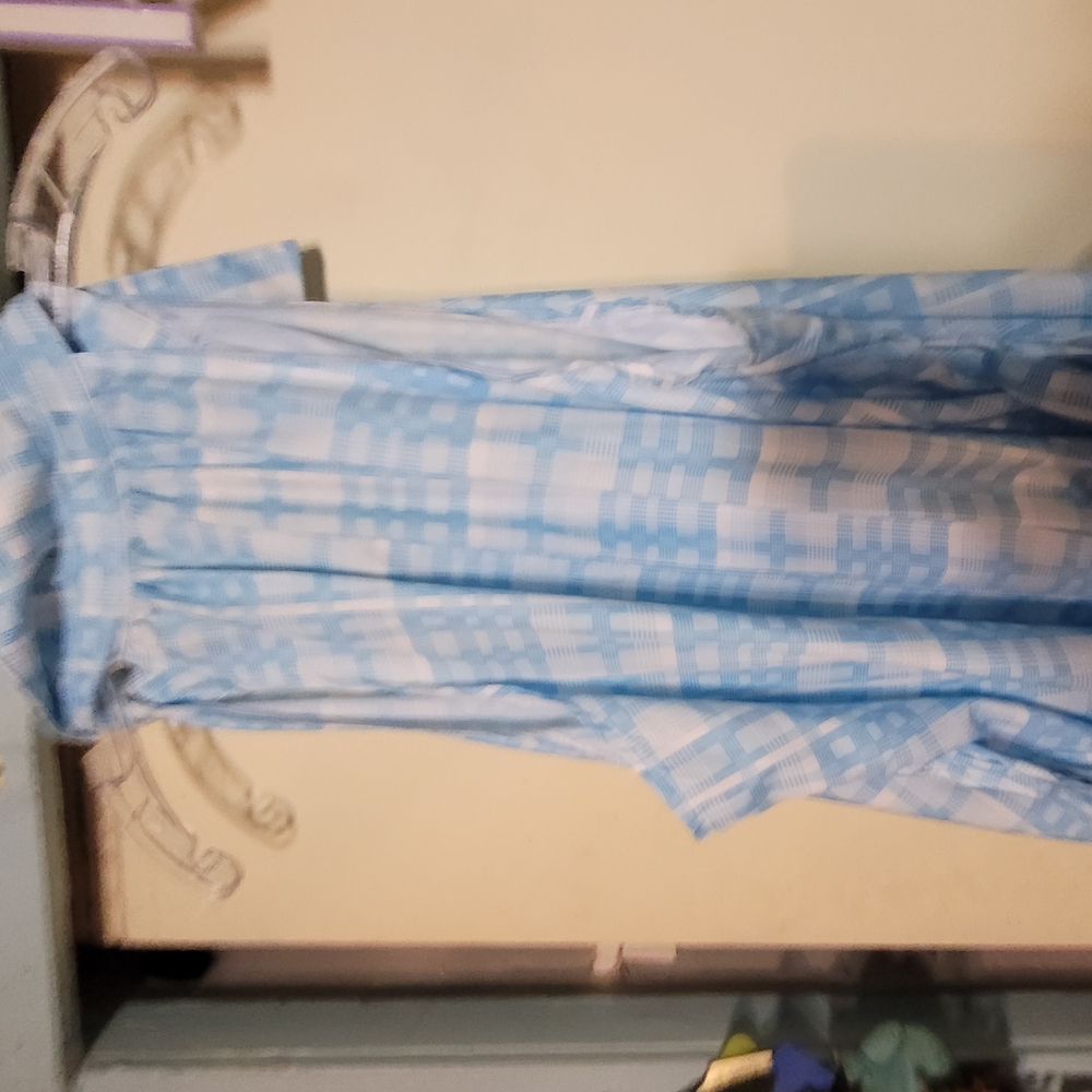 BloomChic Blue and White Plaid Midi Dress - Picture 3 of 14